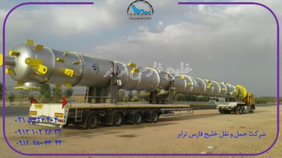 حمل لوازم نیروگاهی توسط  کمرشکن 7محوری کشویی شرکت حمل ونقل خلیج فارس ترابر