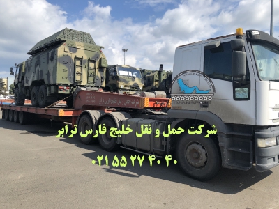 حمل ماشین آلات نظامی توسط کمرشکنهای 7محور ویژه ارتفاع کوتاه خلیج فارس ترابر