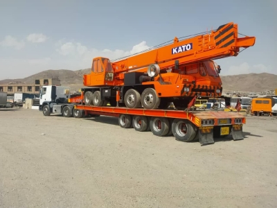 حمل محمولات سنگین جرثقیل کاتو از مبدا تهران به مقصد رشت توسط کمرشکن 7 محور شرکت خلیج فارس ترابر