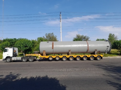 حمل محمولات فوق سنگین مخزن tank از مبدا تهران به مقصد هرمزگان توسط کمرشکن11محور شرکت خلیج فارس ترابر_